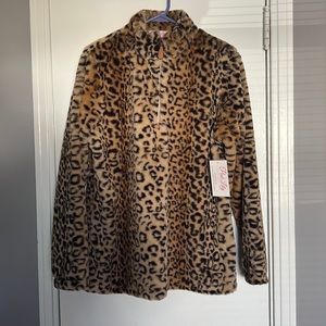NWT WOMENS LEOPARD PINKLILY HALF ZIP